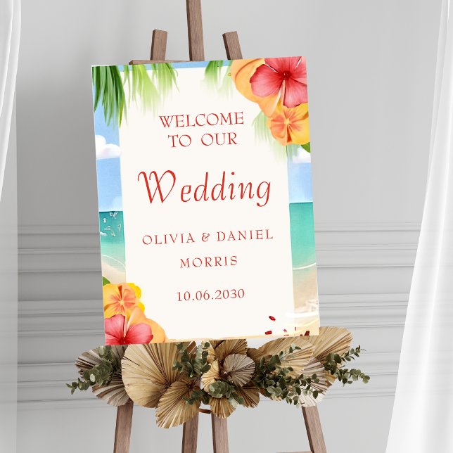 Póster Letrero de Boda Floral de Playa de Isla Tropical (Subido por el creador)