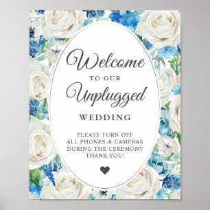 Póster Letrero de Boda Floral Elegante sin Teléfonos