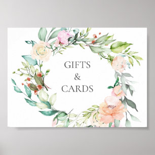 Póster Letrero de Boda Floral Verde Acuarela Elegante
