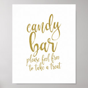 Póster Letrero de Boda Glitter Dorado Script 8x10 Candy B
