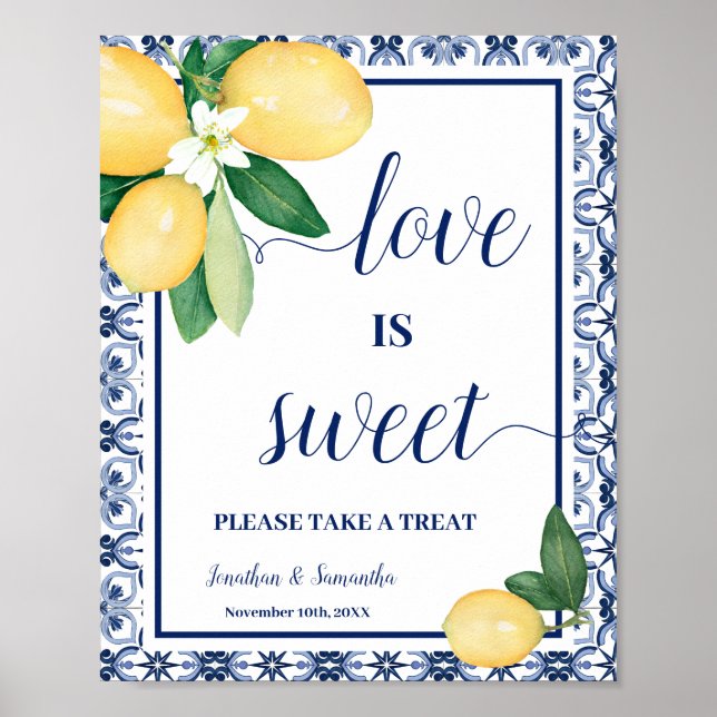 Póster Letrero de Boda Limones Mediterráneos El Amor es D (Frente)