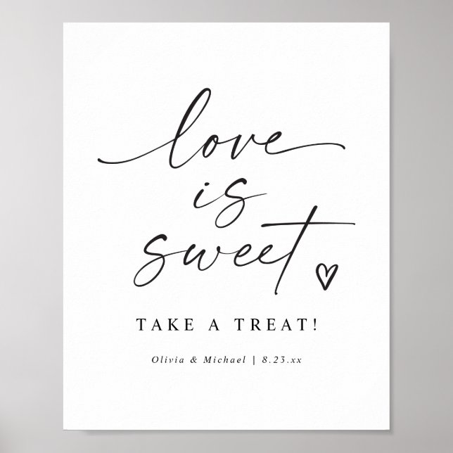 Póster Letrero de Boda Manuscrito Moderno Amor es Dulce (Frente)