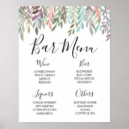 Póster Letrero de Boda – Menú del Bar Letrero de Vegetaci