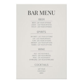 Póster Letrero de Boda ‘Menú del Bar’ | Marfil Cálido