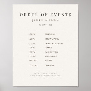Póster Letrero de Boda Minimalista   Blanco Cálido