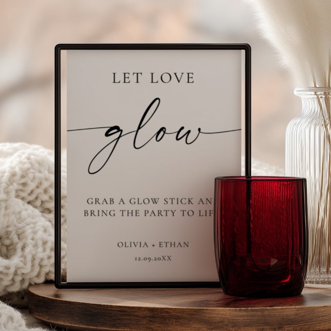 Póster Letrero de boda moderno 'Deja que brille el amor' (Let love glow wedding sign)