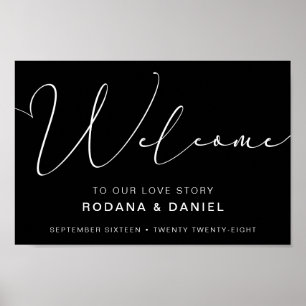 Póster Letrero de boda negro con caligrafía a mano