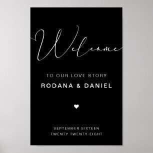 Póster Letrero de boda negro con caligrafía a mano