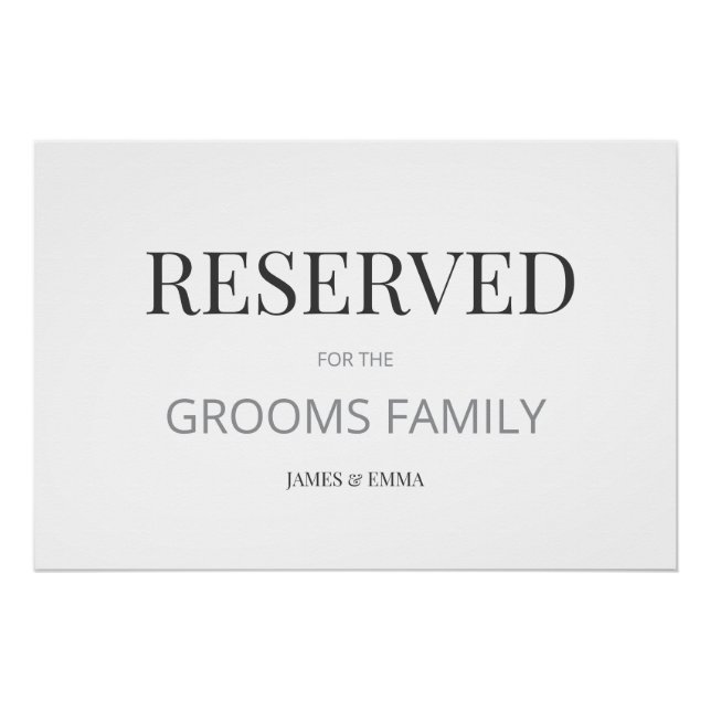 Póster Letrero de Boda 'RESERVADO' Minimalista Blanco (Anverso)
