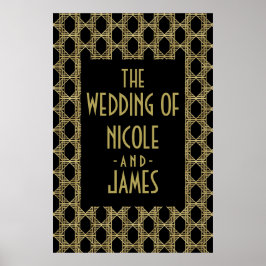 Póster Letrero de Boda Retro Diamante Art Déco Negro Dora