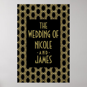 Póster Letrero de Boda Retro Diamante Art Déco Negro Dora