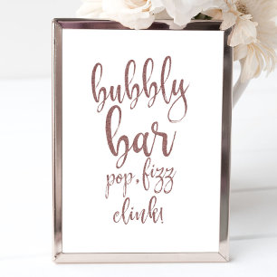 Póster Letrero de Boda Rose Gold Glitter 8x10 Bubbly Bar