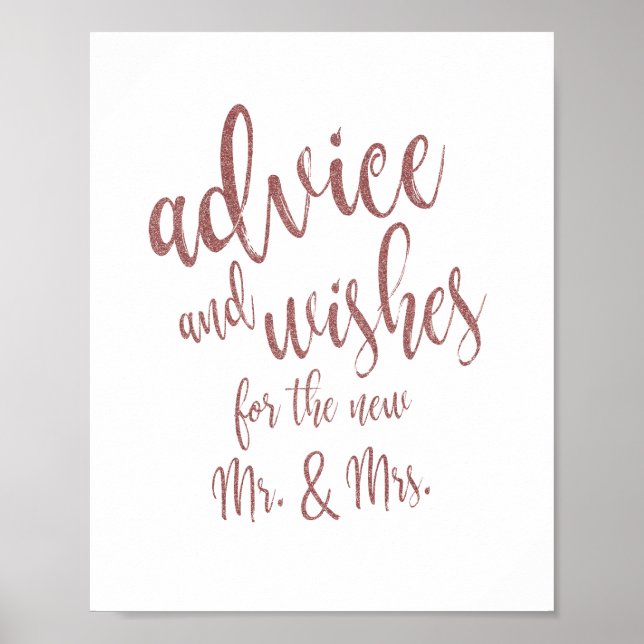 Póster Letrero de Boda Rose Gold Glitter 8x10 Consejos De (Frente)