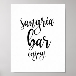 Póster Letrero de Boda Sangria Bar Negro y Blanco 8x10