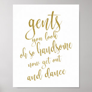 Póster Letrero de Bodas Baño de Caballeros Dorado Brillan