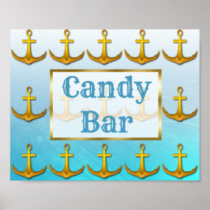 Póster Letrero de Bodas Barra de Caramelo Oceánico Azul A
