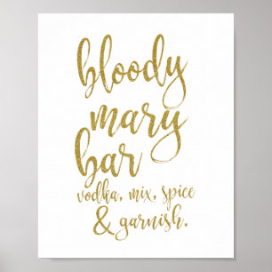 Póster Letrero de Bodas Bloody Mary Bar Dorado Brillante
