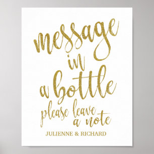 Póster Letrero de Bodas Brillo Mensaje en una Botella 8x1