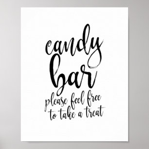 Póster Letrero de Bodas de Barra de Dulces Negro y Blanco