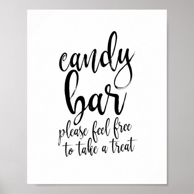 Póster Letrero de Bodas de Barra de Dulces Negro y Blanco (Frente)