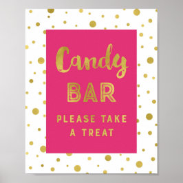 Póster Letrero de Bodas de Barra de Dulces Rayas Rosa Cal