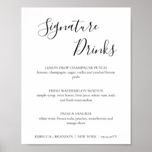 Póster Letrero de Bodas de Bebidas con Firma Simple de Re