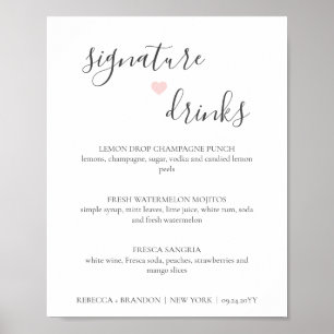 Póster Letrero de Bodas de Bebidas con Firma Simple de Re