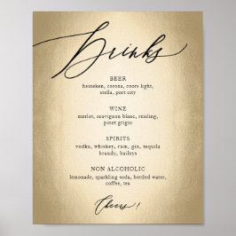 Póster Letrero de Bodas de Bebidas y Brindis con Letra de