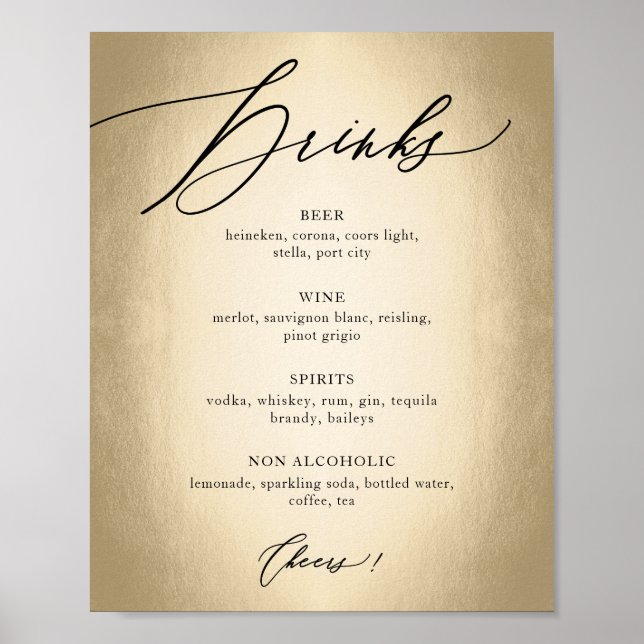 Póster Letrero de Bodas de Bebidas y Saludos con Letra de (Frente)