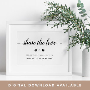 Póster Letrero de Bodas de Caligrafía en Negro y Blanco c