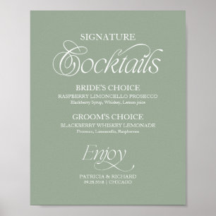 Póster Letrero de Bodas de Cócteles con Firma Minimalista