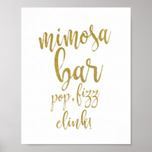 Póster Letrero de Bodas Mimosa Bar Gold Glitter 8x10