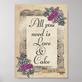 Póster Letrero de Bodas Rústicas Dulces y Torta