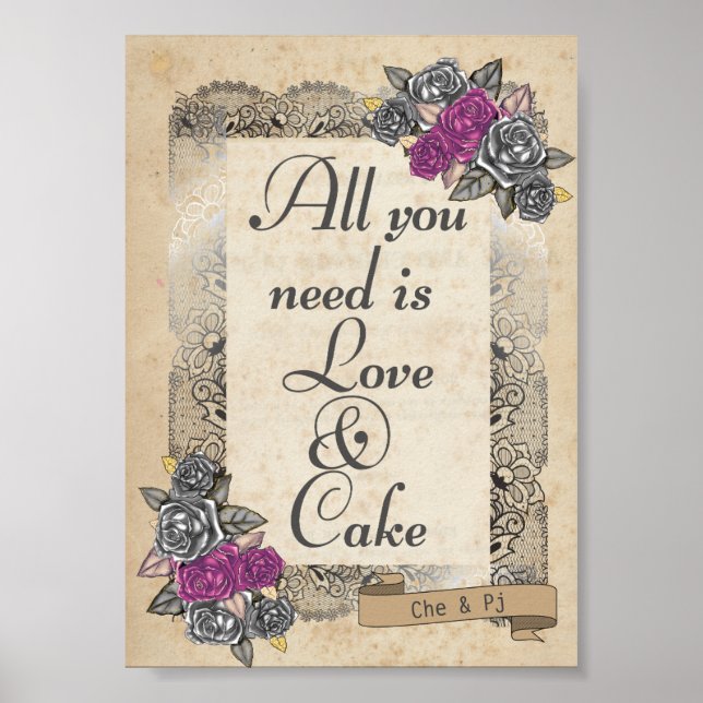 Póster Letrero de Bodas Rústicas Dulces y Torta (Frente)