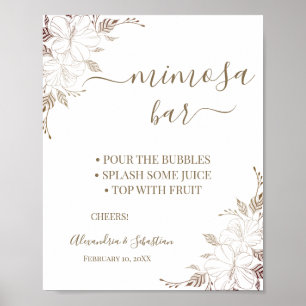 Póster Letrero de Bridal Shower Floral Lines Mimosa Bar