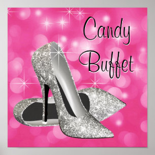 Póster Letrero de Bufet de Dulces de Zapato de Tacón Alto