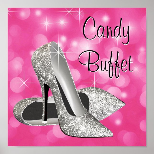 Póster Letrero de Bufet de Dulces de Zapato de Tacón Alto (Frente)