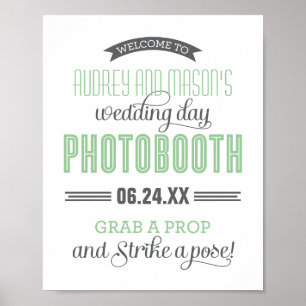 Póster Letrero de cabina de fotos de boda en verde menta