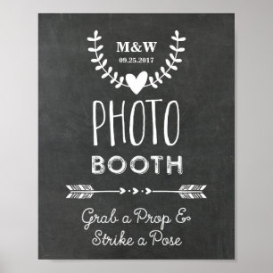 Póster Letrero de cabina de fotos de boda Pizarra Corazon