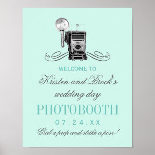 Póster Letrero de cabina de fotos de boda vintage aqua