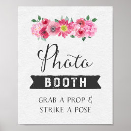 Póster Letrero de cabina de fotos floral acuarela rosa rú