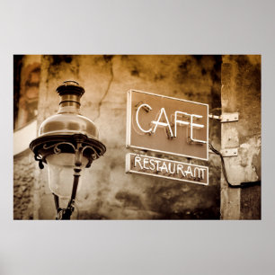 Póster Letrero de café sepia, París, Francia