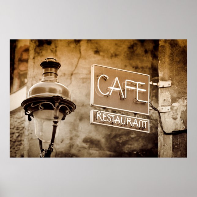 Póster Letrero de café sepia, París, Francia (Frente)