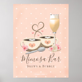 Póster Letrero de Café y Mimosa Bar de Cerveza y Burbujas