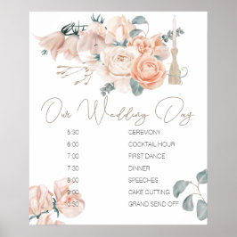 Póster Letrero de Calendario de Boda Elegante Boho Rosa M