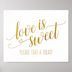 Póster Letrero de Caligrafía de Amor es Dulce Hoja de O
