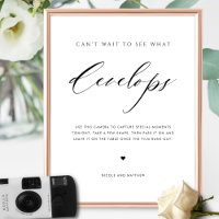 Letrero de cámara desechable para boda con letra e