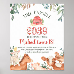 Póster Letrero de Cápsula del Tiempo de Animales de Granj