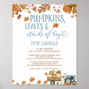 Póster Letrero de Cápsula del Tiempo de Calabazas Hojas y
