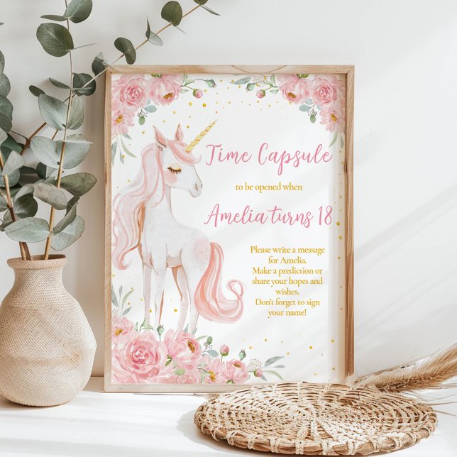 Póster Letrero de cápsula del tiempo de cumpleaños floral (Subido por el creador)